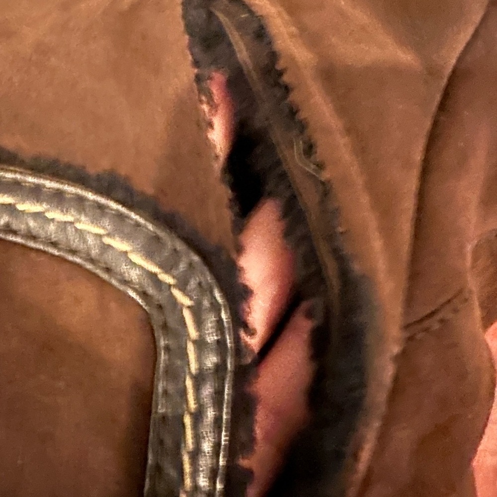 Coach Brown Suede Shearling Toggle Coat Fur Hood  * flaw Designer READ Size 6 - Picture 8 of 16